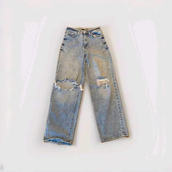 SO Denim - SO Highest Rise Baggy Dad Jeans Womens 3 26 Blue Denim Distressesd Ripped